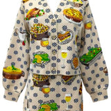Ivory Flower Print Thanksgiving Meal Button Up Cardigan | Queen Of Sparkles