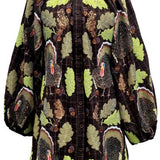 Brown Plaid Turkey & Leaves Button Up Long Sleeve Dress | Queen Of Sparkles