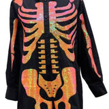 Black & Orange Sequin Skeleton Romper | Queen Of Sparkles