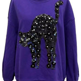 Purple & Black Sequin Flower Cat Sweatshirt | Queen Of Sparkles