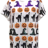White Pumpkin, Cat & Witch Hat Tee | Queen Of Sparkles