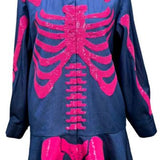 Denim & Pink Sequin Skeleton Button Up Dress | Queen Of Sparkles