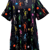 Black Multi Skeleton Cotton Dress | Queen Of Sparkles