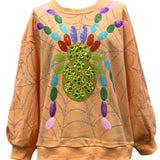 Light Orange Multi Oversized Spider On Web Sweatshirt | Queen Of Sparkles
