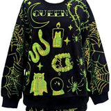 Black & Green Halloween Queen Icon Sweatshirt | Queen Of Sparkles