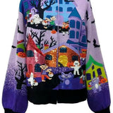 Lavender Multi Trick Or Treating Scene Cardigan | Queen Of Sparkles