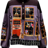 Brown & Purple Haunted House Henley Sweatshirt | Queen Of Sparkles