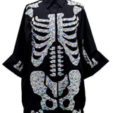 Black Iridescent Jeweled Skeleton Button Up Tunic | Queen Of Sparkles