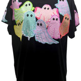 Black Multi Gingham Ghost Patch Tee | Queen Of Sparkles