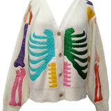 Ivory Multi Skeleton Button Up Cardigan | Queen Of Sparkles