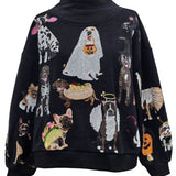 Black Halloween Dogs In Costumes Mockneck Sweatshirt | Queen Of Sparkles