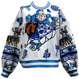 Blue & White Flower & Bow Vintage Santa Sweatshirt | Queen Of Sparkles