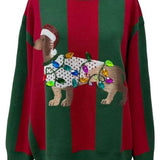 Green & Red Striped Weenie Dog With Lights Sweater | Queen Of Sparkles