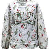 Holly Print 'JOLLY' Mock Neck Sweatshirt | Queen Of Sparkles