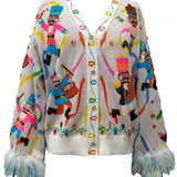 Multi Drumming Nutcracker Button Up Feather Sleeve Cardigan | Queen Of Sparkles