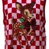Red & Pink Checkered Reindeer Knit Vest | Queen Of Sparkles