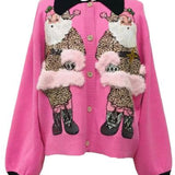 Pink & Black Collar Santa In Leopard Suit Button Up Cardigan | Queen Of Sparkles