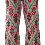 Beige, Green & Red Flower Print Christmas Knit Pant | Queen Of Sparkles