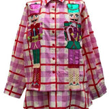 Pink & Red Plaid Metallic Nutcracker Cotton Button Up Top | Queen Of Sparkles