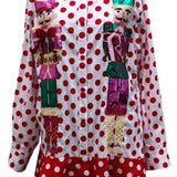 Red & White Polka Dot Metallic Nutcracker Button Up Cotton Dress | Queen Of Sparkles