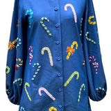 Chambray Multi Candy Cane Button Up Dress | Queen Of Sparkles