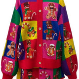 Rainbow Colorblock Gingerbread Man Button Up Cardigan | Queen Of Sparkles