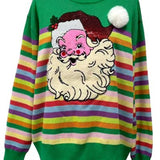 Green Rainbow Striped Santa Claus Sweater | Queen Of Sparkles