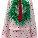 Light Pink & Red Polka Dot Wreath Neck Knit Sweater | Queen Of Sparkles