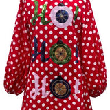 Red Polka Dot 'HO! HO! HO!' Ornament Cotton Dress | Queen Of Sparkles