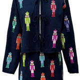 Navy Multi Mini Nutcracker Tie Up Sweater | Queen Of Sparkles