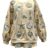 Ivory & Mint Coastal Sea Shell Ornament Sweatshirt | Queen Of Sparkles