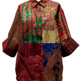 Christmas Plaid Colorblock Metallic QOS Logo Card Button Up Tunic | Queen Of Sparkles