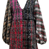 Clear Sequin Multi Colorblock Plaid Dress | Queen Of Sparkles