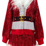 Red Sequin Feather Trim Santa Sweater | Queen Of Sparkles