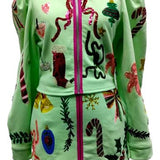 Green Christmas Icon Zip Up Cotton Top | Queen Of Sparkles