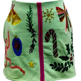Green Christmas Icon Zip Up Cotton Skirt | Queen Of Sparkles