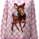KIDS Pink & White Checkered Reindeer Sweater | Queen Of Sparkles