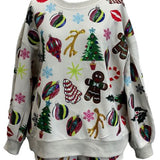 Beige Multi Christmas Icons Sweatshirt | Queen Of Sparkles