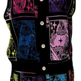 Black Multi QOS Queen Card Button Up Knit Vest | Queen Of Sparkles