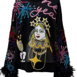 Black New Years Queen Firework Feather Sleeve Sweater | Queen Of Sparkles