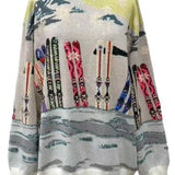 Multi Skis In Snow Mountain Scene Sweater | Queen Of Sparkles