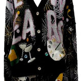 Black 'New Years' Icon Button Up Cardigan | Queen Of Sparkles