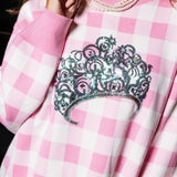 Licensed Pink & White Gingham Glinda Crown Sweater | Queen Of Sparkles
