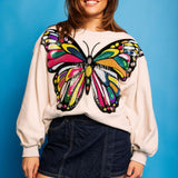 Beige Oversized Multi Butterfly Sweatshirt | Queen Of Sparkles