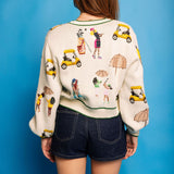 White Multi Golf Icon Cardigan | Queen Of Sparkles