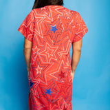 Red, White & Blue Groovy Star Midi Tee Dress | Queen Of Sparkles