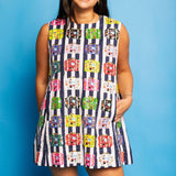 Black & White Striped Multi Vintage Suitcase Tank Dress | Queen Of Sparkles