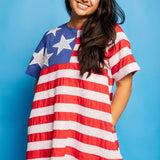 American Flag Cotton Short Sleeve Dress | Queen Of Sparkles