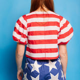 Red & White Stripe Cotton Poof Sleeve Tie Top | Queen Of Sparkles