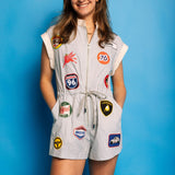 Chambray Nascar Patch Tie Romper | Queen Of Sparkles
